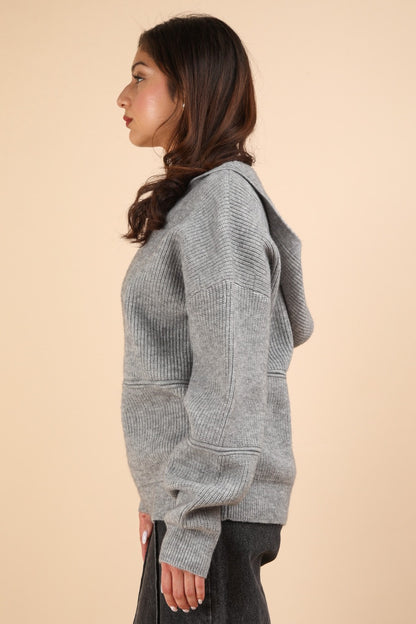 VERY J Seam Detail Drop Shoulder Hooded Sweater