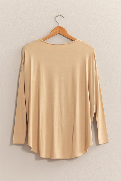 HYFVE Draped Drop Shoulder Long Sleeve Top