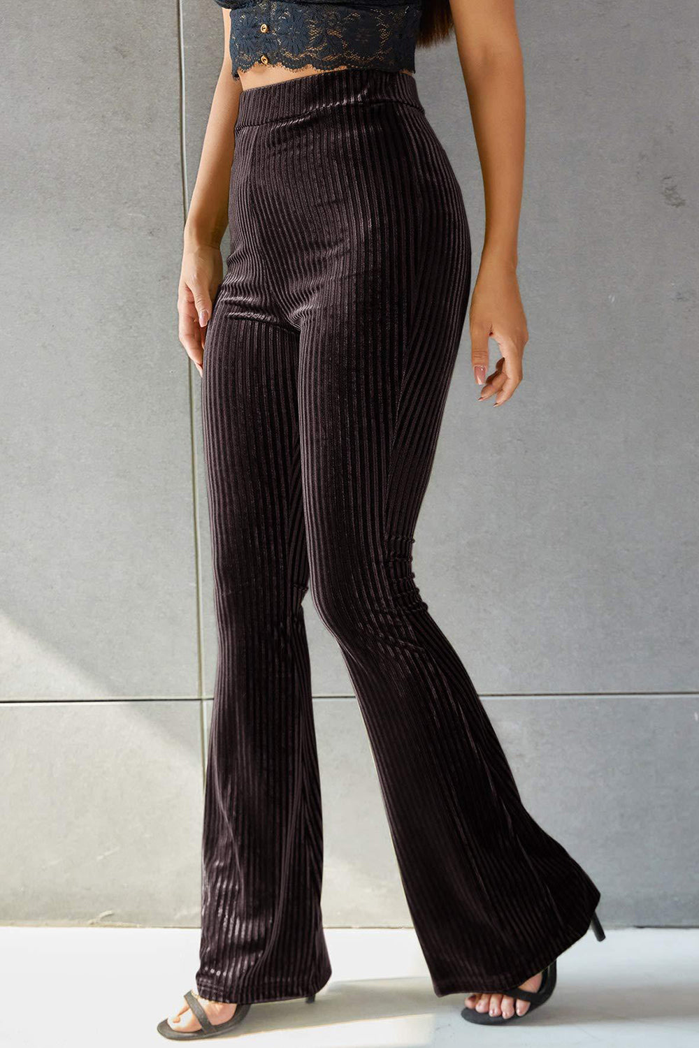 Ribbed High Waist Flare Pants